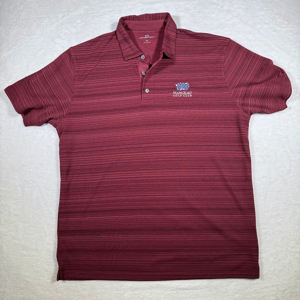 VANSport Mens Golf Polo Shirt Burgundy Stripe‎ Mangilao Golf Club Embroidered M